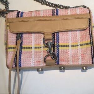 Rebecca minkoff neon pink orange blue tweed chain strap tassel bag